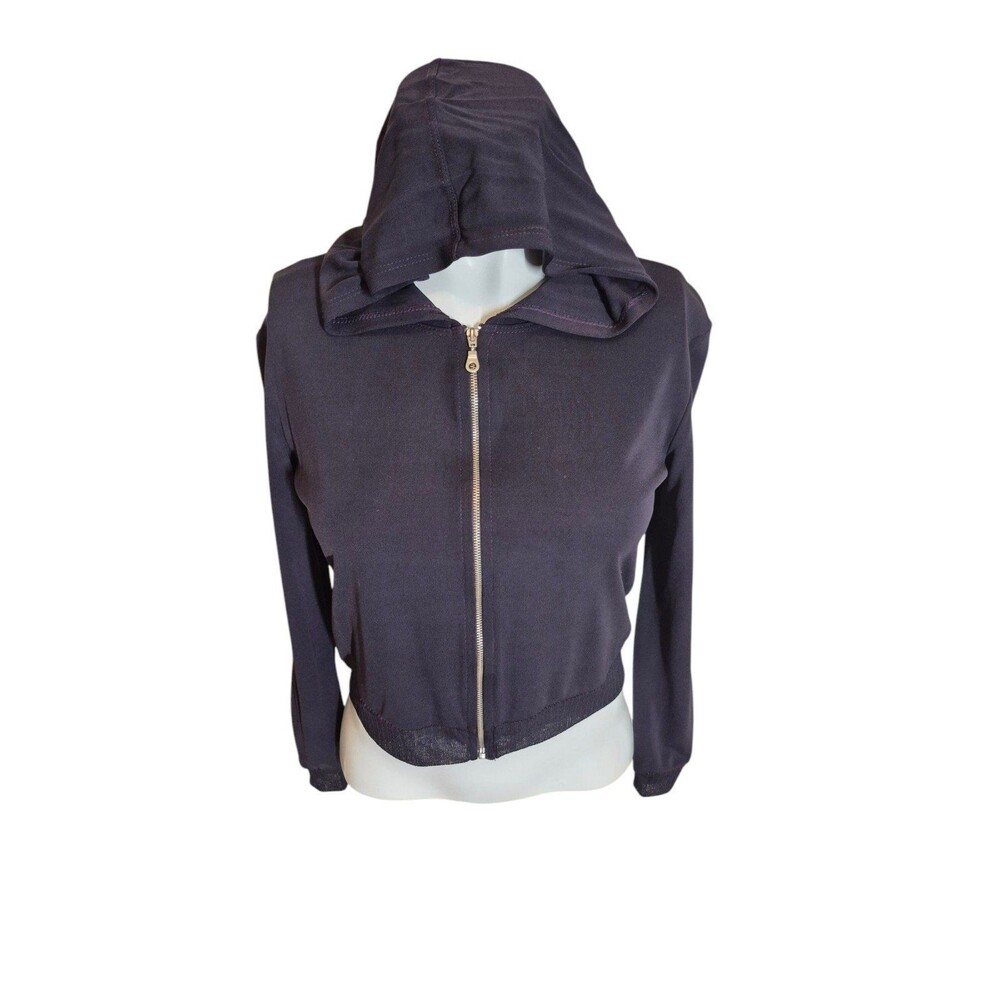 Max Studio Vintage Cropped Knit Hoodie Activewear Zip Up .Hoodie Purple Sz XS